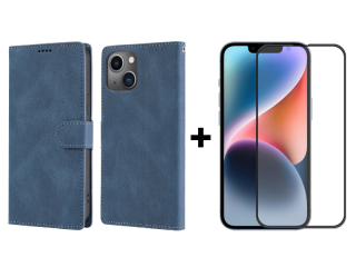 9D SKLO + PUZDRO 2v1 pre Apple iPhone 14 Plus - Knižkové solid modré