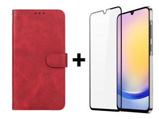 SKLO + PUZDRO 2v1 pre Samsung Galaxy A25 5G - Knižkové puzdro SOLID červené