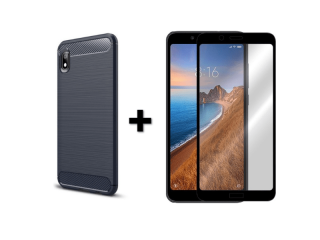9D SKLO + PÚZDRO 2v1 pre Xiaomi Redmi 7A carbon modré