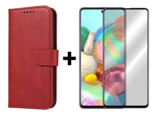 SKLO + PUZDRO 2v1 pre Samsung Galaxy A71 - Peňaženkové puzdro BUCKLE červené