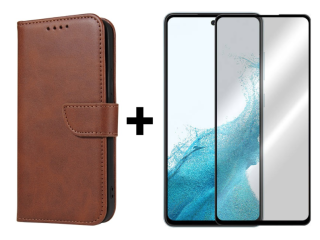 SKLO + PUZDRO 2v1 pre Samsung Galaxy A54 5G - Peňaženkové puzdro BUCKLE hnedé