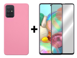 SKLO + PUZDRO 2v1 pre Samsung Galaxy A71 - Silikónový Zadný kryt MATT ružový
