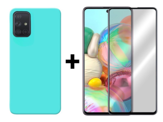 SKLO + PUZDRO 2v1 pre Samsung Galaxy A71 - Silikónový Zadný kryt MATT mentolový