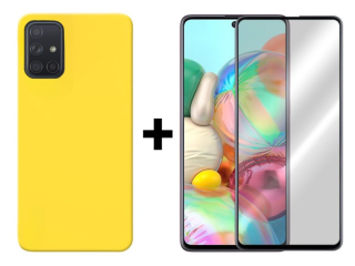 SKLO + PUZDRO 2v1 pre Samsung Galaxy A71 - Silikónový Zadný kryt MATT žltý