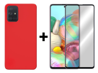 SKLO + PUZDRO 2v1 pre Samsung Galaxy A71 - Silikónový Zadný kryt MATT červený