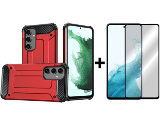 SKLO + PUZDRO 2v1 pre Samsung Galaxy A54 5G - Tvrdený kryt HYBRID ARMOR červený