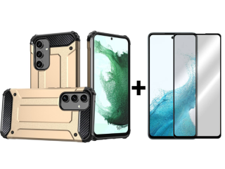 SKLO + PUZDRO 2v1 pre Samsung Galaxy A54 5G - Tvrdený kryt HYBRID ARMOR zlatý