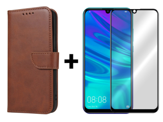 SKLO + PUZDRO 2v1 pre Huawei P Smart 2019 / Honor 10 Lite - Peňaženkové puzdro BUCKLE hnedé