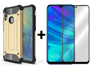 SKLO + KRYT 2v1 pre Huawei P Smart 2019 / Honor 10 Lite - Tvrdený Zadný kryt HYBRID zlatý