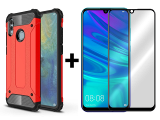 SKLO + KRYT 2v1 pre Huawei P Smart 2019 / Honor 10 Lite - Tvrdený Zadný kryt HYBRID červený