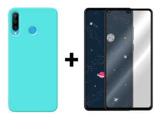 SKLO + KRYT 2v1 pre Huawei P30 Lite - Silikónový Zadný kryt MATT mentolový
