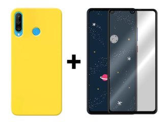SKLO + KRYT 2v1 pre Huawei P30 Lite - Silikónový Zadný kryt MATT žltý