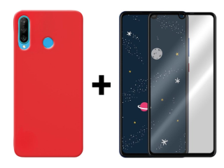 SKLO + KRYT 2v1 pre Huawei P30 Lite - Silikónový Zadný kryt MATT červený