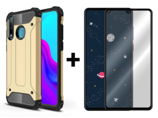 SKLO + KRYT 2v1 pre Huawei P30 Lite - Tvrdený Zadný kryt HYBRID zlatý
