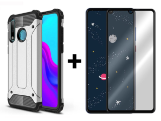 SKLO + KRYT 2v1 pre Huawei P30 Lite - Tvrdený Zadný kryt HYBRID sivý