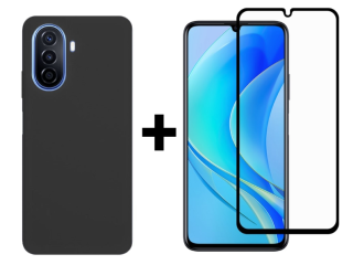 SKLO + KRYT 2v1 pre Huawei Nova Y70 - Silikónový Zadný kryt MATT čierny