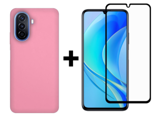 SKLO + KRYT 2v1 pre Huawei Nova Y70 - Silikónový Zadný kryt MATT ružový
