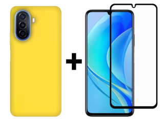 SKLO + KRYT 2v1 pre Huawei Nova Y70 - Silikónový Zadný kryt MATT žltý