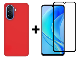 SKLO + KRYT 2v1 pre Huawei Nova Y70 - Silikónový Zadný kryt MATT červený