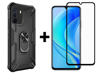 SKLO + KRYT 2v1 pre Huawei Nova Y70 - Tvrdený kryt WARSHIP čierny