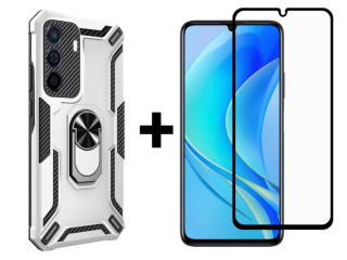 SKLO + KRYT 2v1 pre Huawei Nova Y70 - Tvrdený kryt WARSHIP sivý