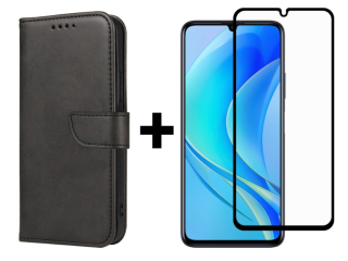 SKLO + PUZDRO 2v1 pre Huawei Nova Y70 - Peňaženkové puzdro BUCKLE čierne
