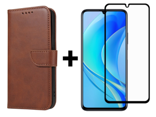 SKLO + PUZDRO 2v1 pre Huawei Nova Y70 - Peňaženkové puzdro BUCKLE hnedé