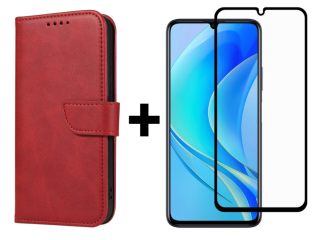 SKLO + PUZDRO 2v1 pre Huawei Nova Y70 - Peňaženkové puzdro BUCKLE červené