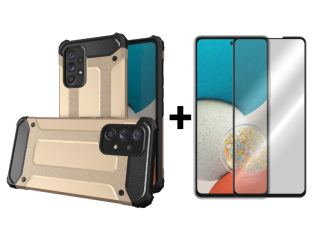 SKLO + KRYT 2v1 pre Samsung Galaxy A53 5G - Tvrdený Zadný kryt HYBRID zlatý