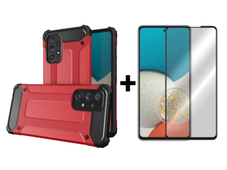 SKLO + KRYT 2v1 pre Samsung Galaxy A53 5G - Tvrdený Zadný kryt HYBRID červený