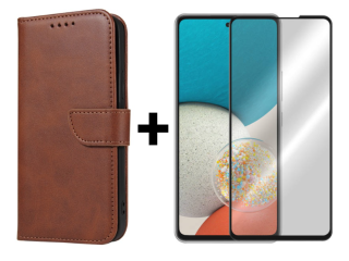 SKLO + PUZDRO 2v1 pre Samsung Galaxy A53 5G - Peňaženkové puzdro BUCKLE hnedé