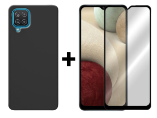 SKLO + KRYT 2v1 pre Samsung Galaxy A12 - Silikónový Zadný kryt MATT čierny