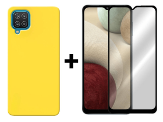 SKLO + KRYT 2v1 pre Samsung Galaxy A12 - Silikónový Zadný kryt MATT žltý