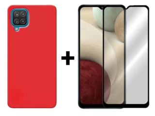 SKLO + KRYT 2v1 pre Samsung Galaxy A12 - Silikónový Zadný kryt MATT červený