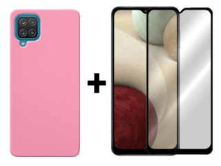 SKLO + KRYT 2v1 pre Samsung Galaxy A12 - Silikónový Zadný kryt MATT ružový