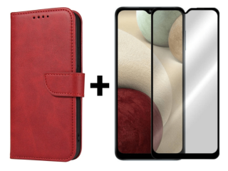 SKLO + PUZDRO 2v1 pre Samsung Galaxy A12 - Peňaženkové puzdro BUCKLE červené