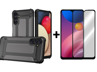 SKLO + KRYT 2v1 pre Samsung Galaxy A13 5G / A04s - Tvrdený Zadný kryt HYBRID čierny