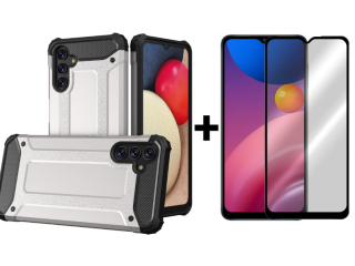 SKLO + KRYT 2v1 pre Samsung Galaxy A13 5G / A04s - Tvrdený Zadný kryt HYBRID sivý