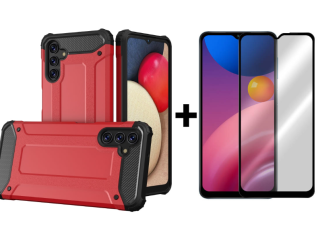 SKLO + KRYT 2v1 pre Samsung Galaxy A13 5G / A04s - Tvrdený Zadný kryt HYBRID červený