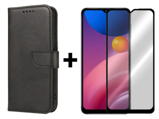 SKLO + PUZDRO 2v1 pre Samsung Galaxy A13 5G / A04s - Peňaženkové puzdro BUCKLE čierne
