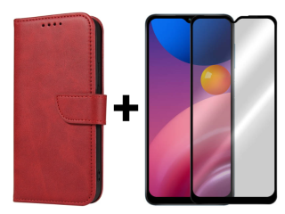 SKLO + PUZDRO 2v1 pre Samsung Galaxy A13 5G / A04s - Peňaženkové puzdro BUCKLE červené