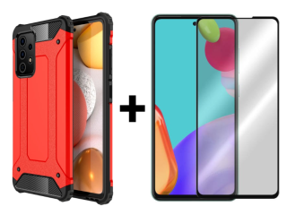 SKLO + KRYT 2v1 pre Samsung Galaxy A52 / A52 5G / A52s - Tvrdený Zadný kryt HYBRID červený