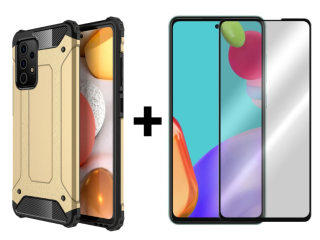 SKLO + KRYT 2v1 pre Samsung Galaxy A52 / A52 5G / A52s - Tvrdený Zadný kryt HYBRID zlatý