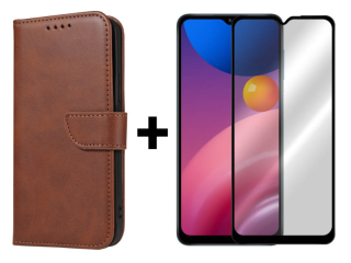 SKLO + PUZDRO 2v1 pre Samsung Galaxy A13 4G - Peňaženkové puzdro BUCKLE hnedé