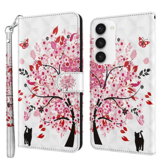 PAINT Knižkové puzdro pre Samsung Galaxy S23 5G - TREE bielo ružové