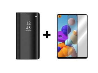 9D SKLO + PÚZDRO 2v1 pre SAMSUNG GALAXY A21s Knižkové Clear View čierne