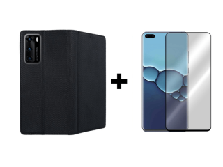 9D SKLO + PÚZDRO 2v1 pre HUAWEI P40 Knižkové čierne