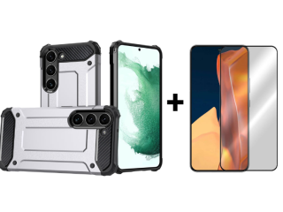 SKLO + KRYT 2v1 pre Samsung Galaxy S23 5G - Tvrdený Zadný kryt HYBRID sivý