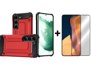 SKLO + KRYT 2v1 pre Samsung Galaxy S23 5G - Tvrdený Zadný kryt HYBRID červený