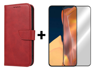 SKLO + PUZDRO 2v1 pre Samsung Galaxy S23 5G - Peňaženkové puzdro BUCKLE červené
